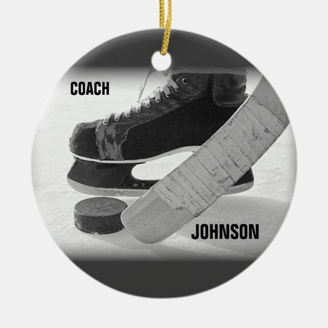 Ice Hockey Coach Thank You Ceramic Ornament (Front)
