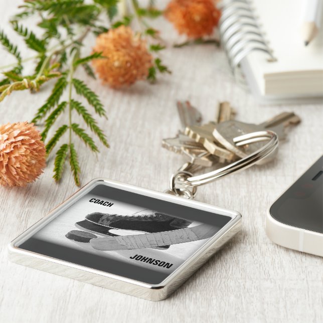 Ice Hockey Coach Thank You Keychain (Side)