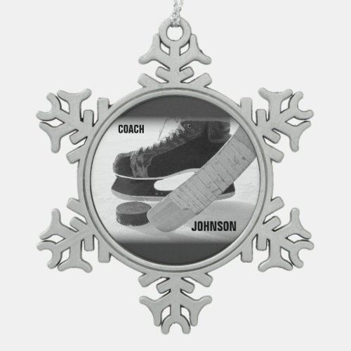 Ice Hockey Coach Thank You Snowflake Pewter Christmas Ornament