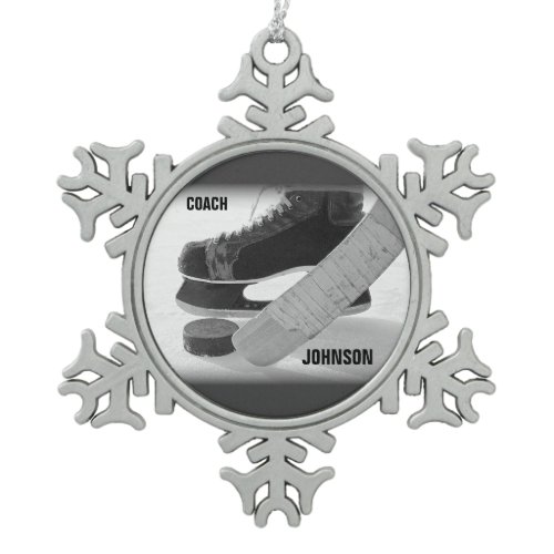 Ice Hockey Coach Thank You Snowflake Pewter Christmas Ornament