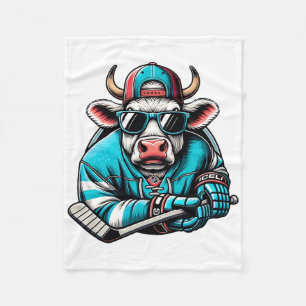 Ice Hockey Cow With Shades Attitude Fleece Blanket