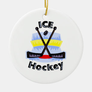 Ice Hockey Crossed Sticks Ceramic Ornament