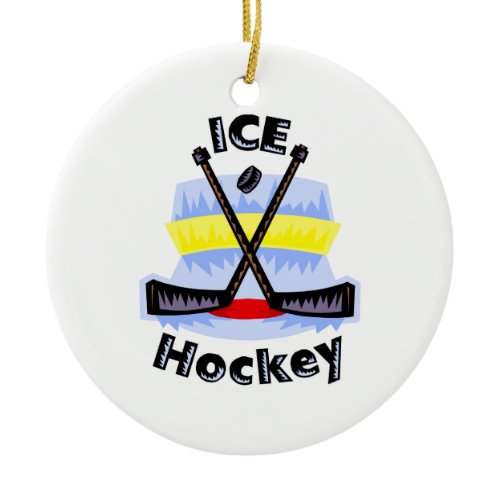 Ice Hockey Crossed Sticks Ceramic Ornament
