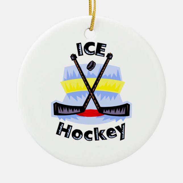 Ice Hockey Crossed Sticks Ceramic Ornament (Front)