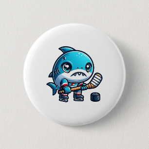 Ice Hockey Cute Shark Player Artwork Button