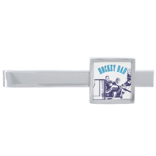 Ice  Hockey Dad Goalie Score Puck Silver Finish Tie Bar