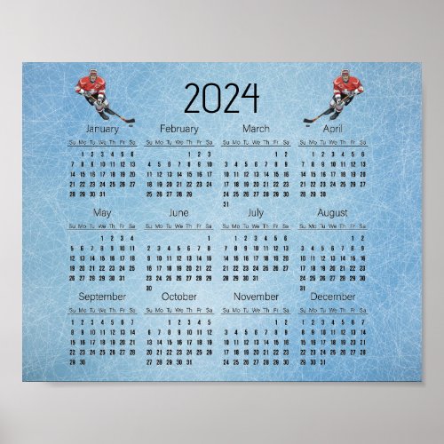 Ice Hockey Design 2024 Calendar Poster