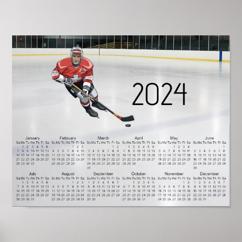 Ice Hockey Design 2024 Calendar Poster