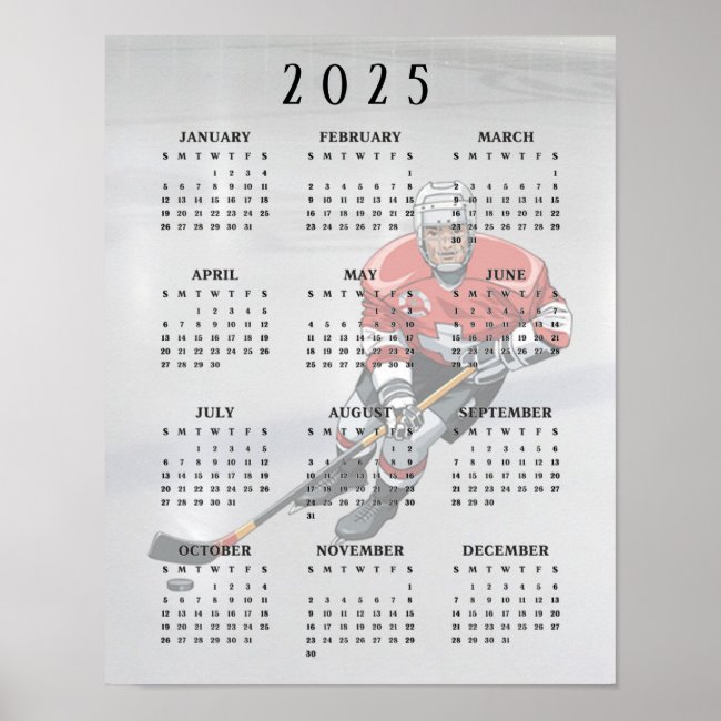 Ice Hockey Design 2025 Calendar Poster