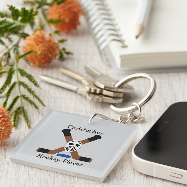 Ice Hockey Design Personalised Keychain (Front Right)