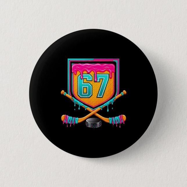 Ice Hockey Drip Number 67 Ice Hockey Player  Button (Front)