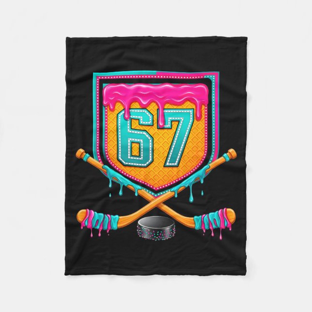 Ice Hockey Drip Number 67 Ice Hockey Player  Fleece Blanket (Front)
