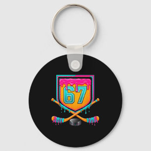 Ice Hockey Drip Number 67 Ice Hockey Player  Keychain