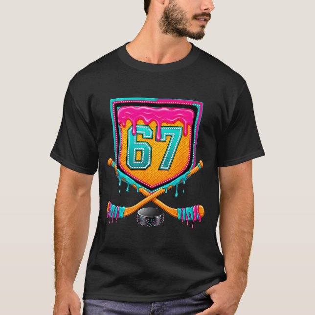 Ice Hockey Drip Number 67 Ice Hockey Player  T-Shirt (Front)