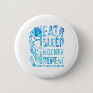 Ice Hockey Eat Sleep Hockey Repeat Funny Youth Boy Button