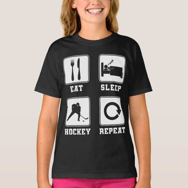 Ice Hockey Eat SleepHockeyRepeat Player Team T-Shirt (Front)