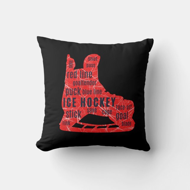 Ice hockey fan cushion - red skate with words (Front)