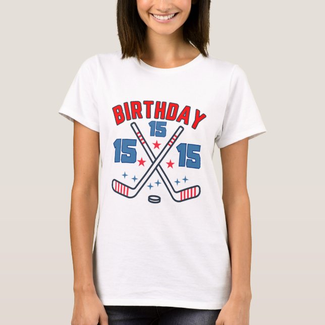 Ice Hockey Fifth-teen Birthday Boy 15th Party Boys T-Shirt (Front)