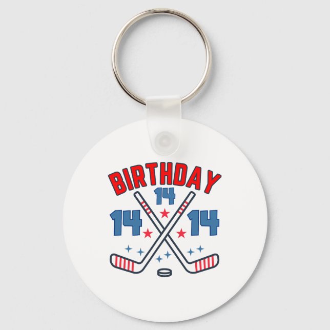 Ice Hockey Fourteen Birthday Boy 14th Party Boys A Keychain (Front)