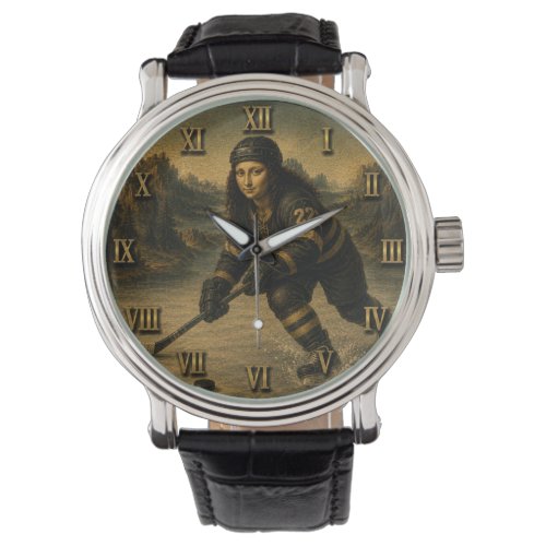 Ice Hockey Funny Mona Lisa Hockey Player Gift Watch