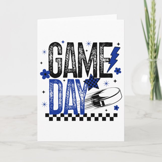 Ice Hockey Game Day Hockey Mom Retro Blue And Blac Card (Front)