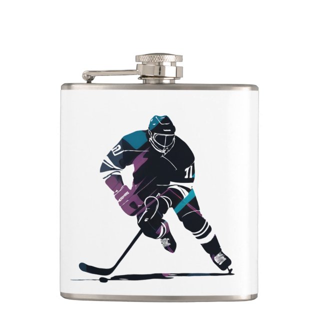 Ice Hockey Game Sport Challenge Silhouette Style Flask (Front)