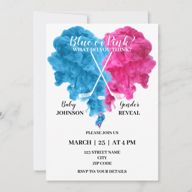 Ice Hockey gender reveal party invite (Front)