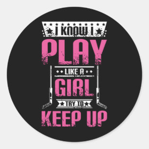 Ice Hockey Girl Classic Round Sticker