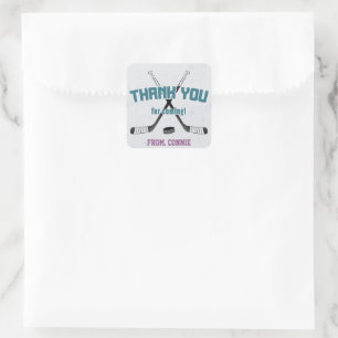 Ice Hockey Girls Purple Birthday Thank You Favor Square Sticker