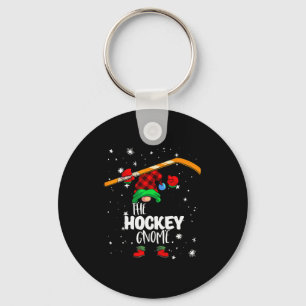 Ice Hockey Gnome Red Buffalo Plaid Matching Family Keychain