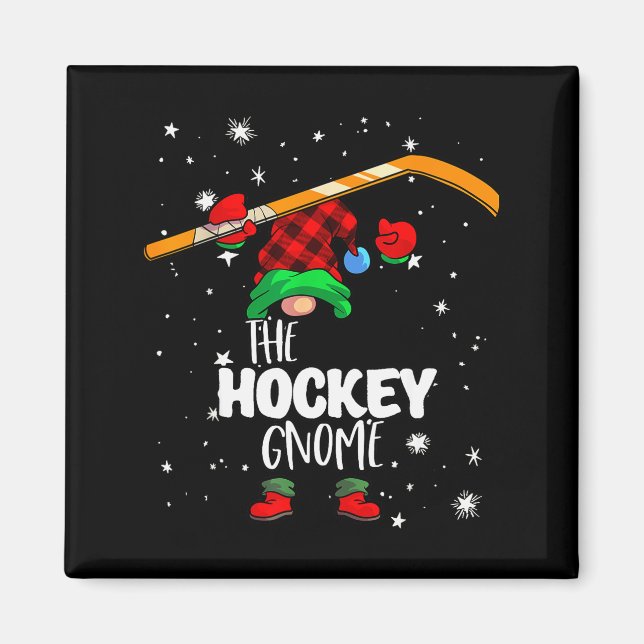Ice Hockey Gnome Red Buffalo Plaid Matching Family Magnet (Front)