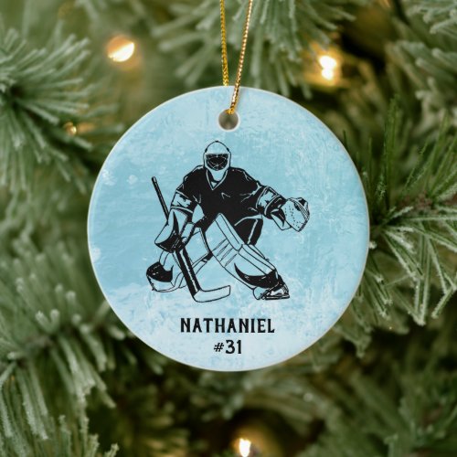 Ice Hockey Goal Keeper Monogram  Ceramic Ornament