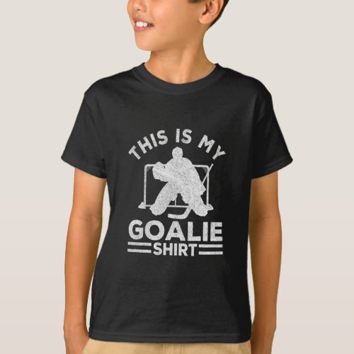 Ice Hockey Goalie For Boys Hockey Player Stick Ret T_Shirt