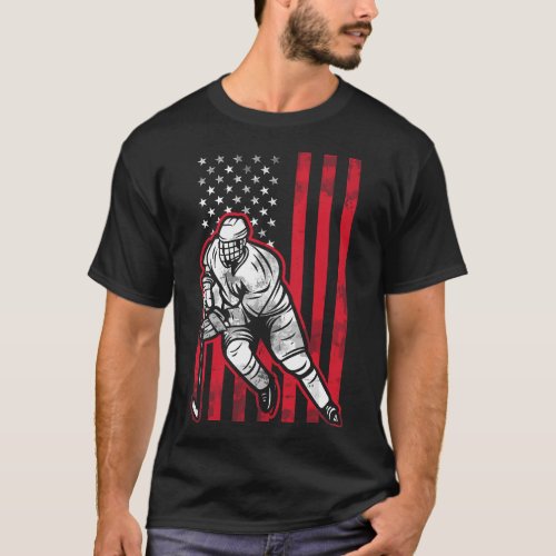 Ice Hockey Goalie Gift USA Flag Hockey Player Stic T_Shirt