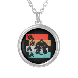 Ice Hockey Goalie Hockey Player Silver Plated Necklace