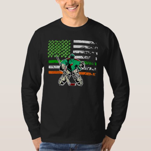 Ice Hockey Goalie Irish American Flag St Patricks  T_Shirt