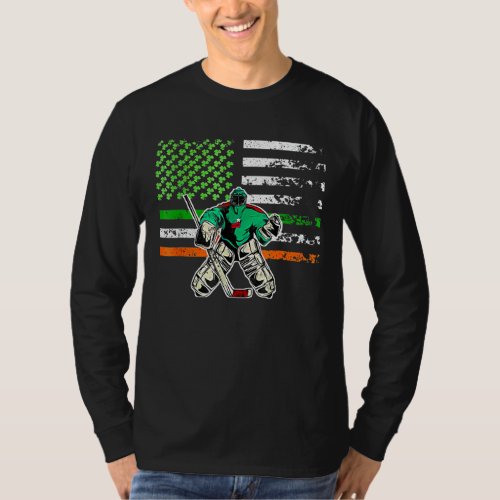 Ice Hockey Goalie Irish American Flag St Patricks  T_Shirt