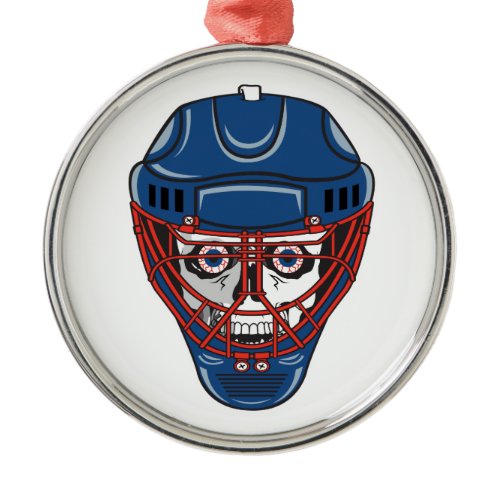 ice hockey goalie mask skull design metal ornament