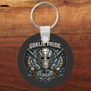 Ice Hockey Goalie Mask Vintage Sports Puck Design Keychain