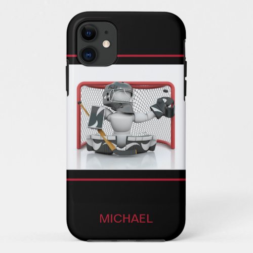 Ice Hockey Goalie Personalized Name  Sport iPhone 11 Case