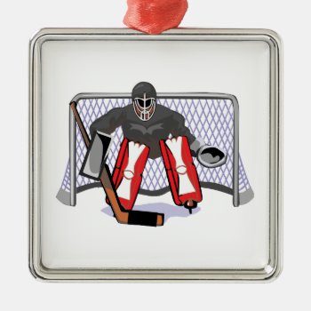 Ice Hockey Goalie Realistic Vector Illustration Metal Ornament by sports_shop at Zazzle