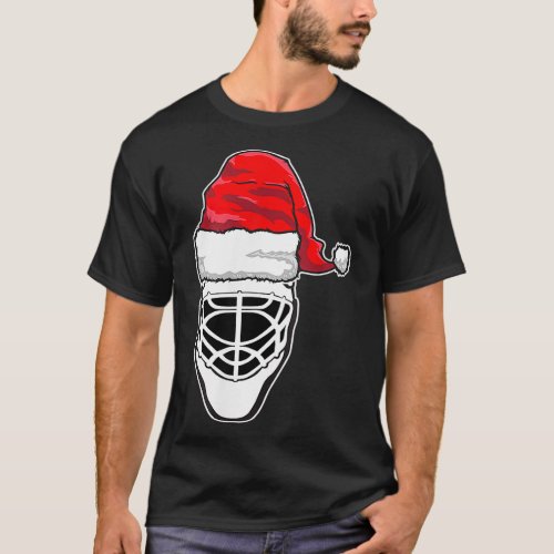 Ice Hockey Goalie Santa Hat Christmas Design T_Shirt