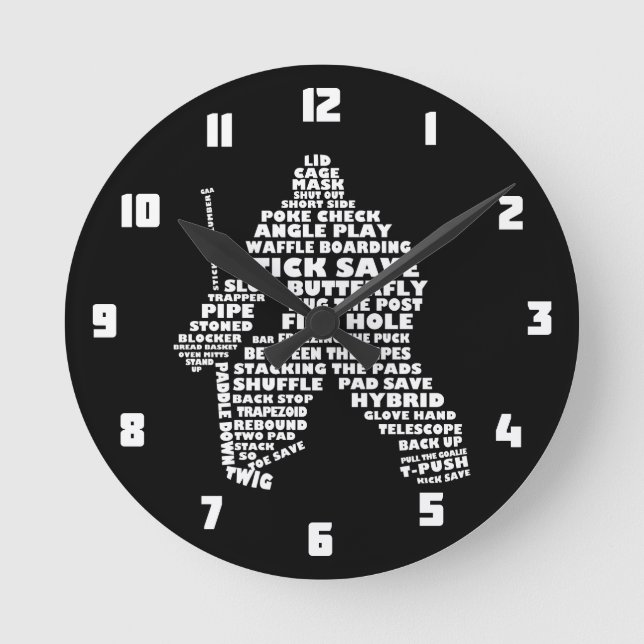 Ice Hockey Goalie Text Art Round Clock (Front)