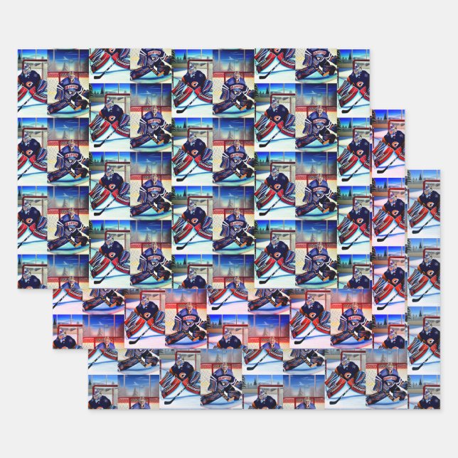 Ice Hockey Goalie Theme  Wrapping Paper Sheets (Set)
