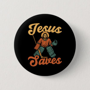 Ice Hockey Goalie Vintage Goalkeeper Jesus Jesus S Button