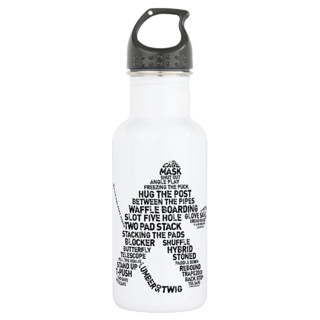 Ice Hockey Goalie Word Art Stainless Steel Water Bottle (Front)