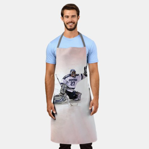 Ice Hockey Goalkeeper With Your Name Drawing Apron