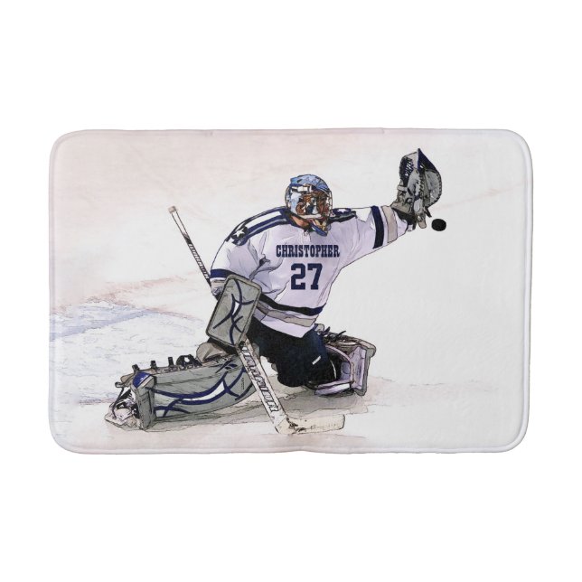 Ice Hockey Goalkeeper With Your Name Drawing Bathroom Mat (Front)