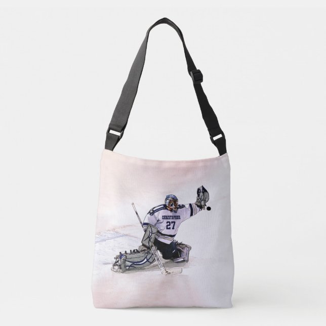 Ice Hockey Goalkeeper With Your Name Drawing Crossbody Bag (Front)