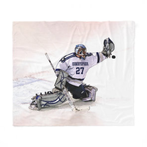 Ice Hockey Goalkeeper With Your Name Drawing Fleece Blanket